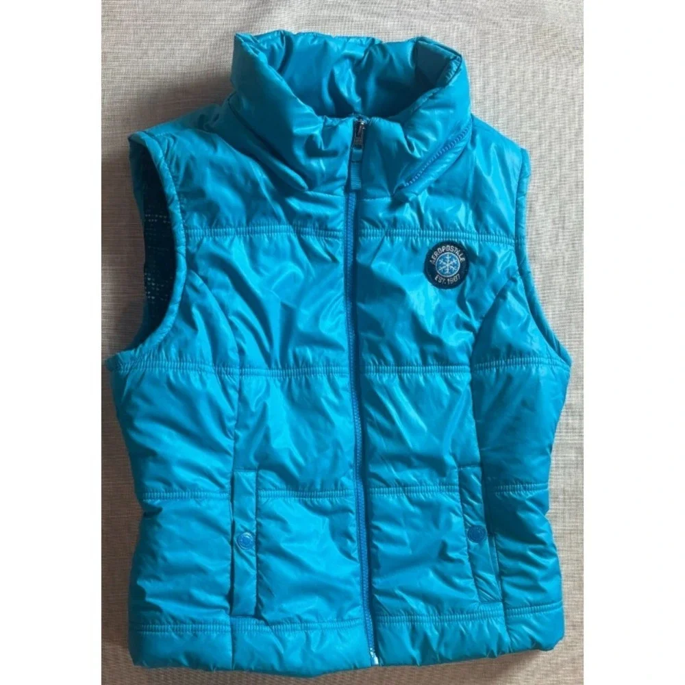 Aeropostale Puffer Vest Turquoise Women's Size L Sleeveless Quilted VTG‎ No Hood